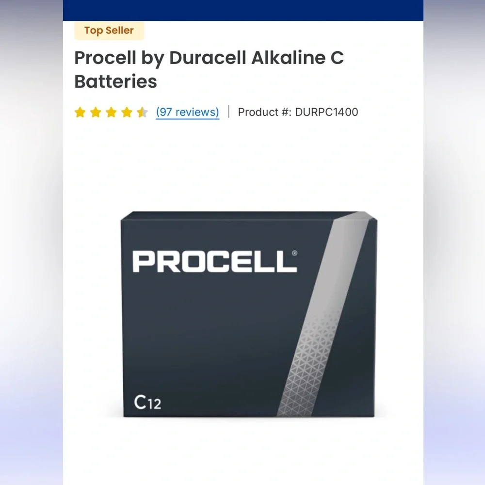 24 Procell by Duracell Alkaline C Batteries, [150V] New